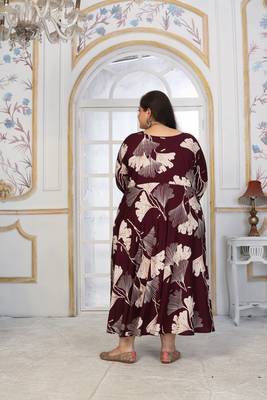Wine rayon embroidered printed plus size kurta for girls 2