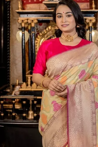 green woven matka silk blend zari woven all seasons sarees