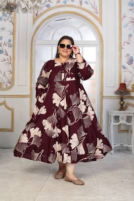 Wine rayon embroidered printed plus size kurta for girls 4