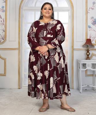 Wine rayon embroidered printed plus size kurta for girls 5