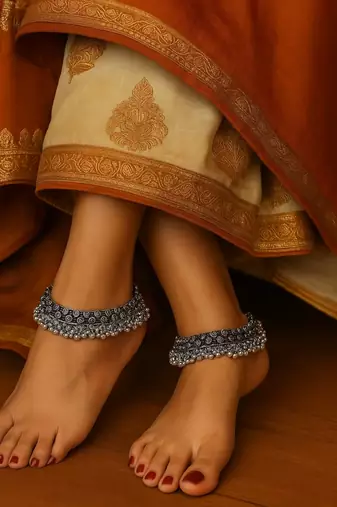 Oxidized silver ghungroo anklets: boho indian ethnic jewelry