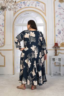 Blue rayon embroidered printed plus size kurta for girls 2