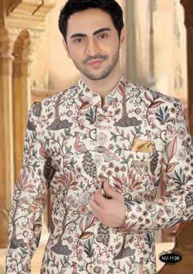 Men's cream ( multi colour embroidery ) malia silk heavy thread and sequence embroidery embroidery all over  kurta set 2