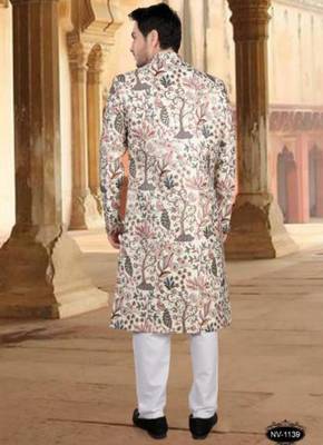 Men's cream ( multi colour embroidery ) malia silk heavy thread and sequence embroidery embroidery all over  kurta set 3
