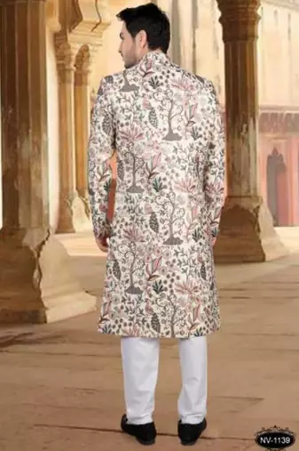 Men's cream ( multi colour embroidery ) malia silk heavy thread and sequence embroidery embroidery all over  kurta set