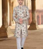 Men's cream ( multi colour embroidery ) malia silk heavy thread and sequence embroidery embroidery all over  kurta set
