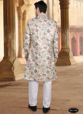 Men's cream ( multi colour embroidery ) malia silk heavy thread and sequence embroidery embroidery all over  kurta set 3