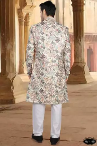 Men's cream ( multi colour embroidery ) malia silk heavy thread and sequence embroidery embroidery all over  kurta set