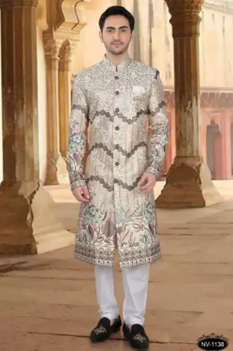 Men's cream ( multi colour embroidery ) malia silk heavy thread and sequence embroidery embroidery all over  kurta set