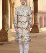 Men's cream ( multi colour embroidery ) malia silk heavy thread and sequence embroidery embroidery all over  kurta set