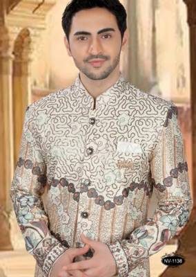 Men's cream ( multi colour embroidery ) malia silk heavy thread and sequence embroidery embroidery all over  kurta set 2
