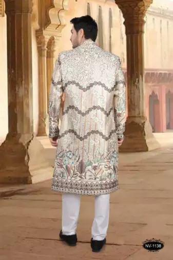 Men's cream ( multi colour embroidery ) malia silk heavy thread and sequence embroidery embroidery all over  kurta set