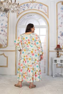 Off white rayon embroidered printed plus size kurta for girls 2