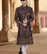 Men's black ( multi colour embroidery ) silk heavy thread and sequence embroidery embroidery all over  kurta set