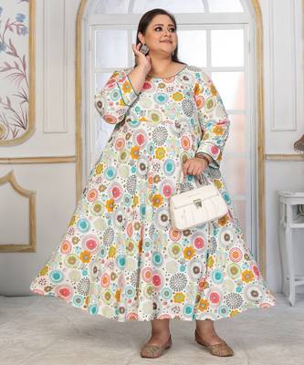 Off white rayon embroidered printed plus size kurta for girls 4