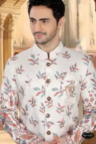 Men's cream ( multi colour embroidery ) silk heavy thread and sequence embroidery embroidery all over  kurta set