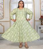 Green rayon embroidered printed plus size kurta for girls