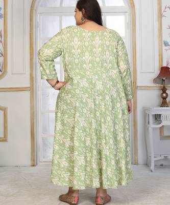Green rayon embroidered printed plus size kurta for girls 2