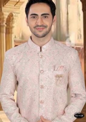 Men's pink georget heavy thread and sequence embroidery embroidery all over kurta set 2