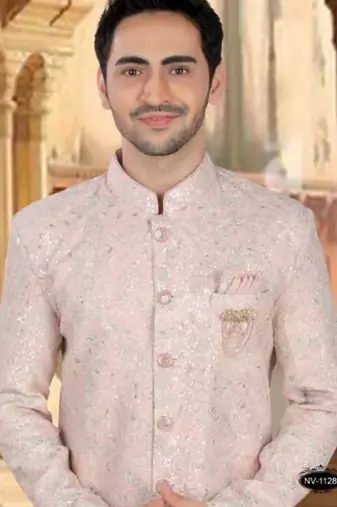 Men's pink georget  heavy thread and sequence embroidery embroidery all over  kurta set
