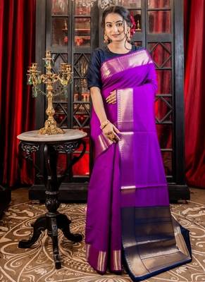 purple woven silk blend blend banarasi silk blend all seasons sarees 1