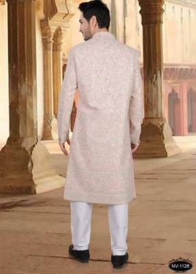 Men's pink georget heavy thread and sequence embroidery embroidery all over kurta set 3