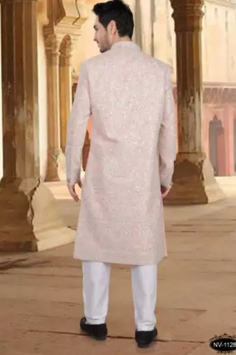 Men's pink georget  heavy thread and sequence embroidery embroidery all over  kurta set