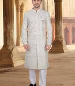 Men's cream georget  heavy thread and sequence embroidery embroidery all over  kurta set