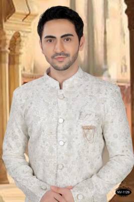 Men's cream georget heavy thread and sequence embroidery embroidery all over kurta set 2
