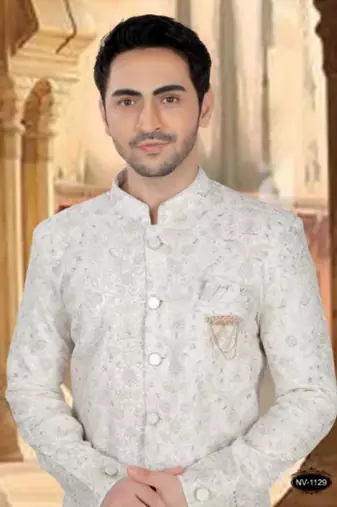Men's cream georget  heavy thread and sequence embroidery embroidery all over  kurta set