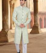 Men's green georget  heavy thread and sequence embroidery embroidery all over  kurta set