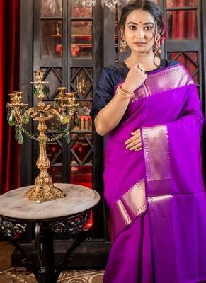 purple woven silk blend blend banarasi silk blend all seasons sarees 2