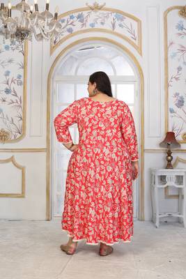 Red rayon embroidered printed plus size kurta for girls 2