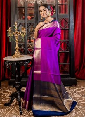 purple woven silk blend blend banarasi silk blend all seasons sarees 3