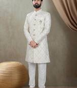 Men's off white  silk thread and sequence embroidery all over  kurta set