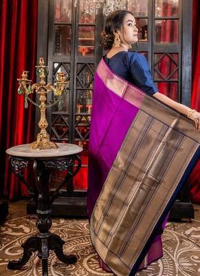 purple woven silk blend blend banarasi silk blend all seasons sarees 4