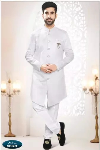 Men's cream   silk heavy thread and sequence embroidery all over  kurta set