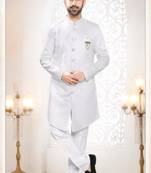 Men's cream   silk heavy thread and sequence embroidery all over  kurta set
