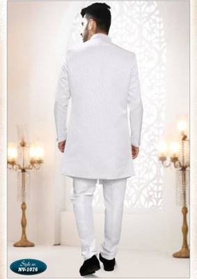 Men's cream  silk blend heavy thread and sequence embroidery all over kurta set 2