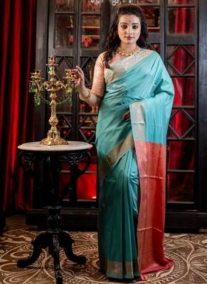 green woven silk blend blend banarasi silk blend all seasons sarees 1