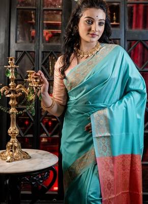 green woven silk blend blend banarasi silk blend all seasons sarees 2