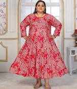 Pink rayon embroidered printed plus size kurta for girls