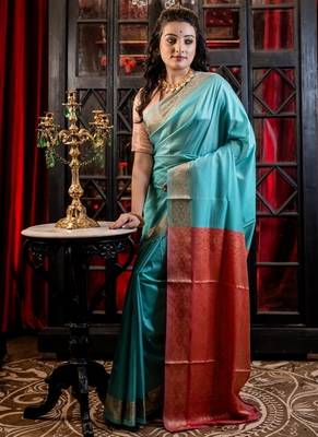 green woven silk blend blend banarasi silk blend all seasons sarees 3