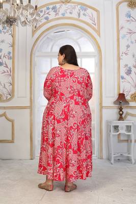 Pink rayon embroidered printed plus size kurta for girls 2