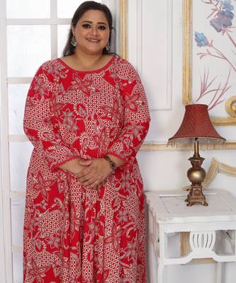 Pink rayon embroidered printed plus size kurta for girls 3