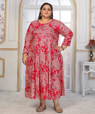 Pink rayon embroidered printed plus size kurta for girls 4