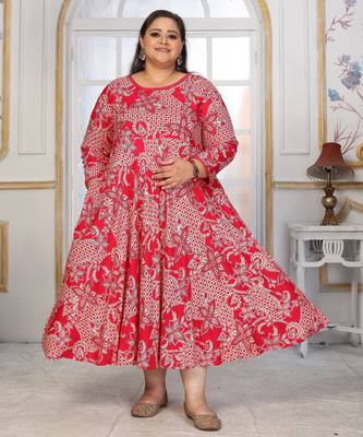 Pink rayon embroidered printed plus size kurta for girls 5