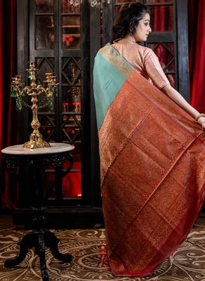 green woven silk blend blend banarasi silk blend all seasons sarees 4
