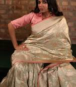 green hand woven katan silk blend zari woven all seasons sarees