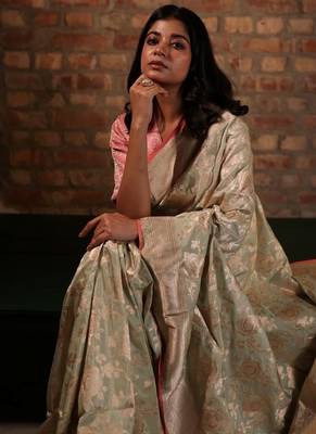 green hand woven katan silk blend zari woven all seasons sarees 2